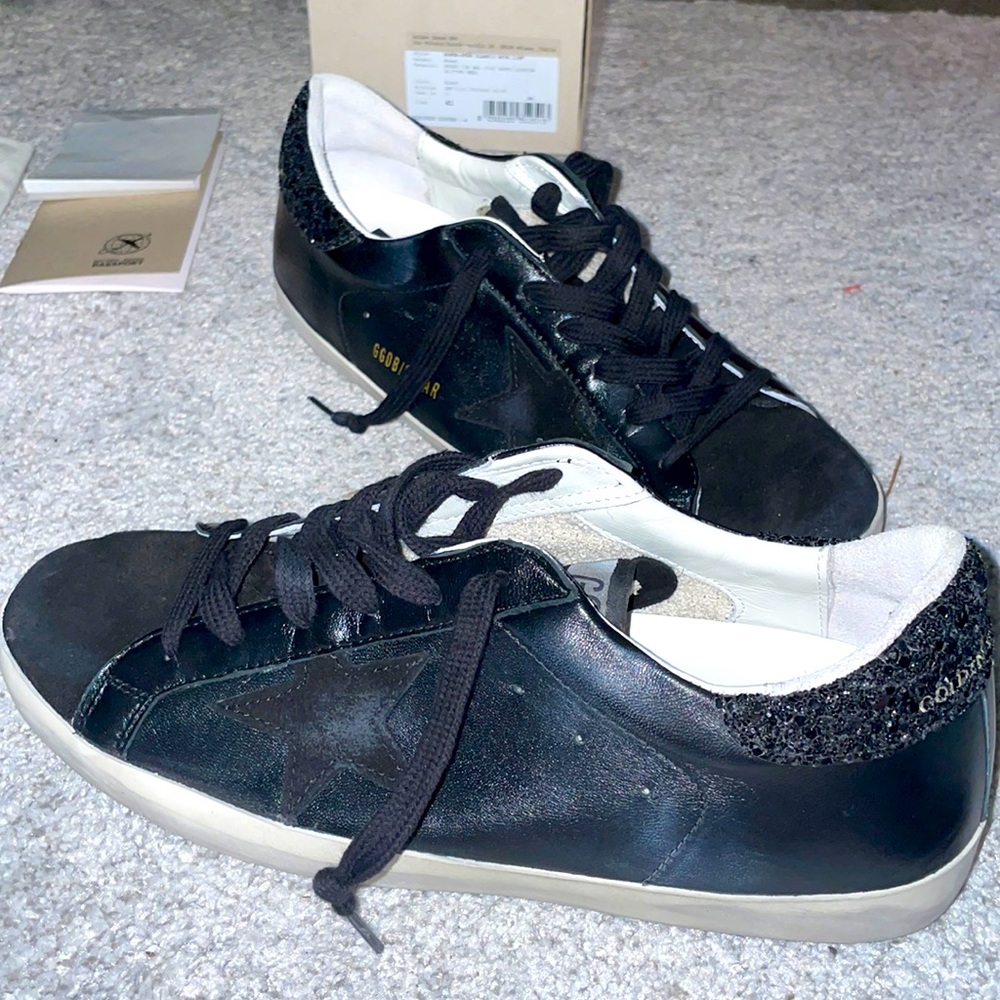 Golden Goose Rare Super-Star Black Leather, Glitter Heel size 41
